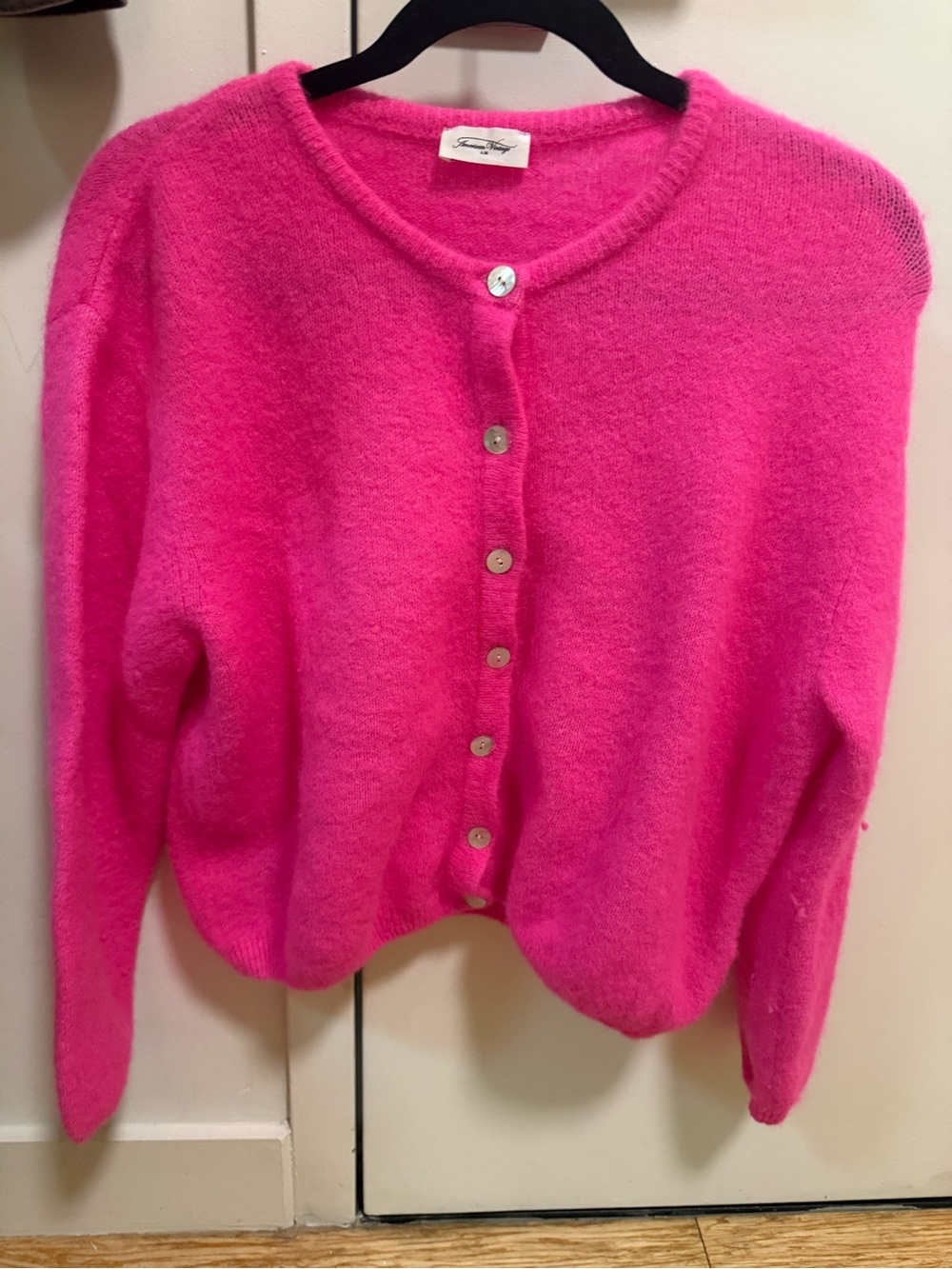 American Vintage Hot Pink Button-Up Fuzzy Cardigan